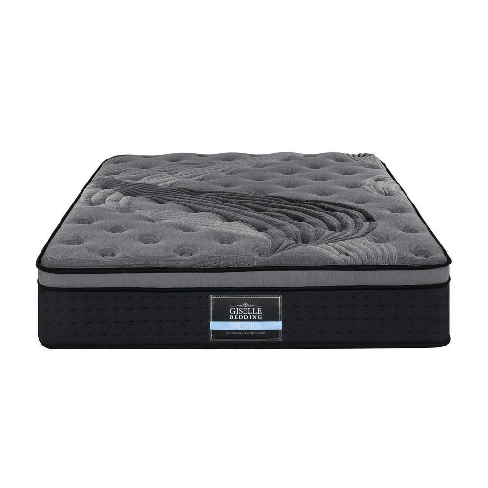Giselle Bedding Alanya Euro Top Pocket Spring Mattress, 34cm thick, featuring bamboo charcoal fabric and plush padding for ultimate comfort.